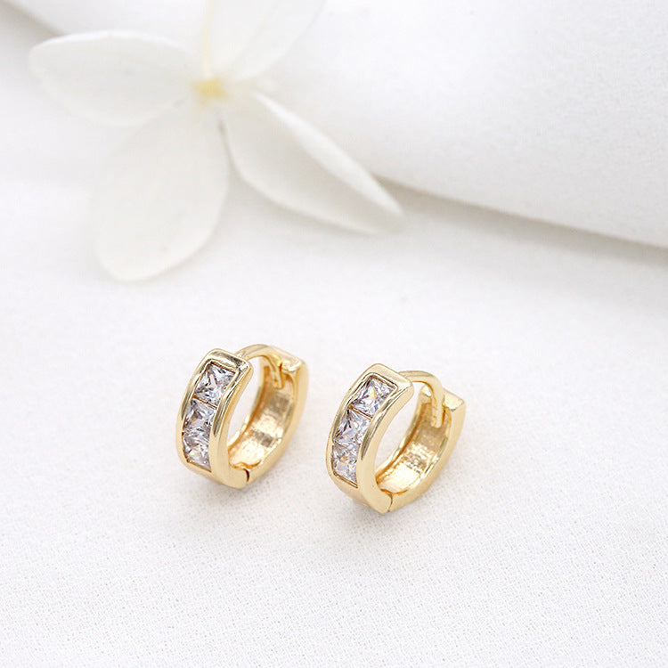 4 boucles d'oreilles créoles rondes ornées de strass 14K GF Earing