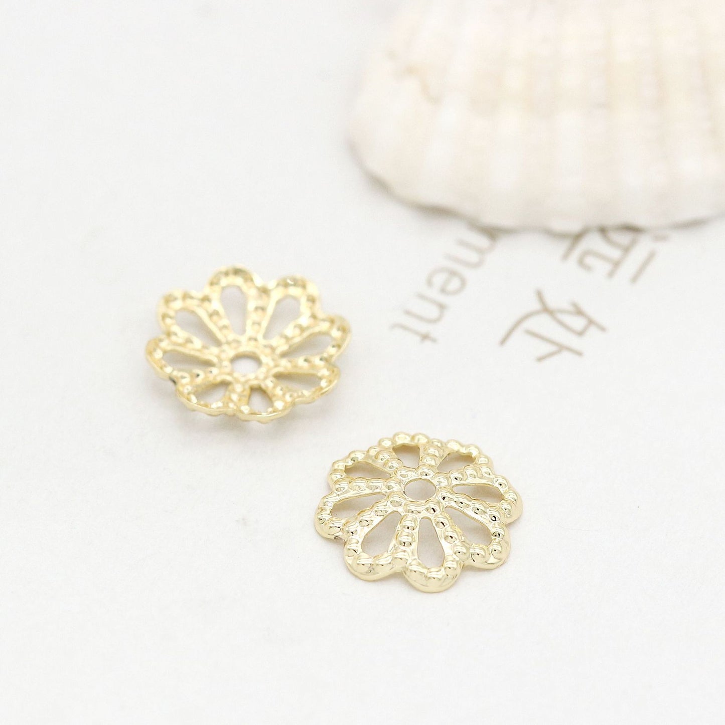 10 capuchons de perles florales, tasse 14K GF, entretoise de perles de charme