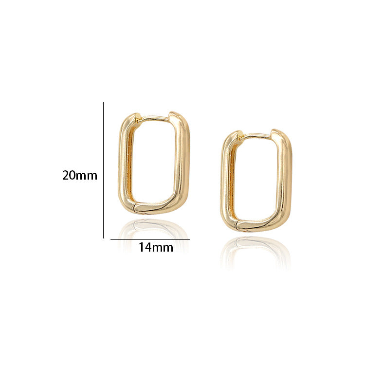 4 boucles d'oreilles créoles rectangulaires brillantes 14K GF Earing