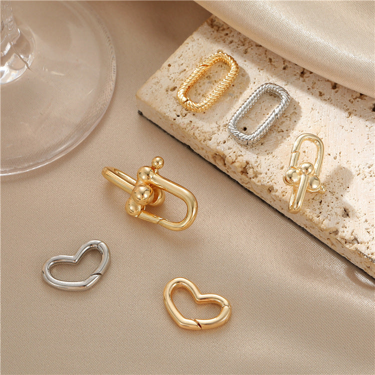 2 porte-clés oblongs en forme de cercle de cœur, fermoir mousqueton 14K GF