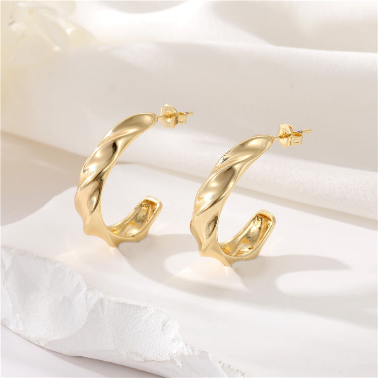 4 boucles d'oreilles créoles épaisses en cercles torsadés 14K GF Earing