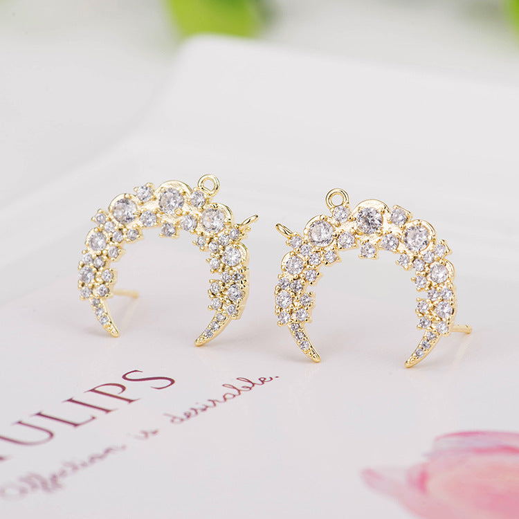 4 clous de nouvelle lune à double boucle ornés de strass 14K GF