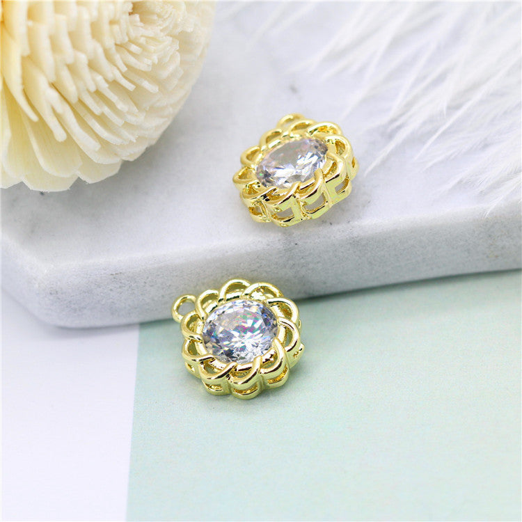 20 pendentif à breloque en pierre ronde à bords floraux orné de strass 14K GF