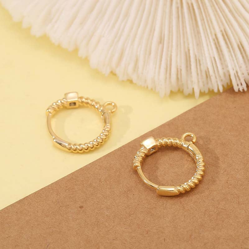 4 Round Hoop Earrings with Loop Rhinestone Embellished 14K GF Earing