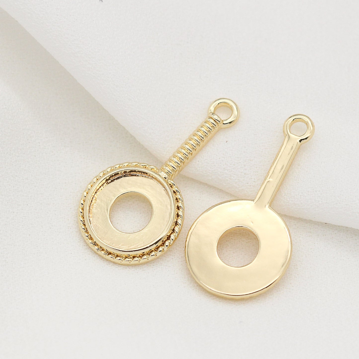 10 pendentif à breloque miroir à main rond, Base vierge, cabochon, réglage de pièce en pierre précieuse 14K GF
