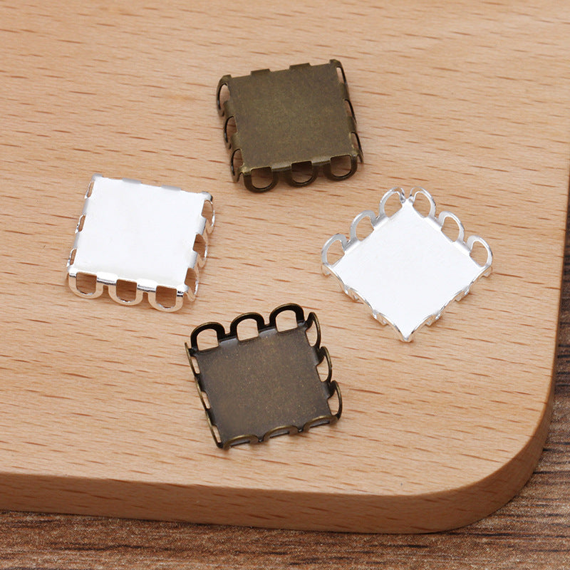 100 Muschelkanten-Anhänger mit quadratischer, flacher Rückseite, 18 kg, 12 x 12 mm, Cabochon-Strass-Zirkon-Edelstein, leere Basis