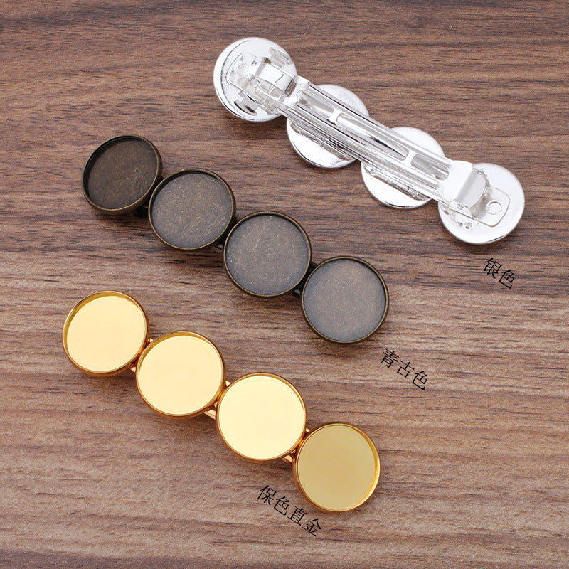 10 quatre bords unis lunette coupe cheveux Snap Clip épingle à cheveux 18KGP 20mm rond Cabochon Base vierge pierre précieuse pièce réglage