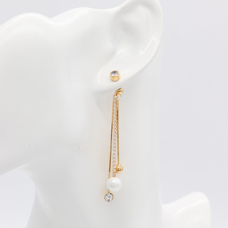 Boucles d'oreilles à clous avec chaîne à griffes de papillon, 4 breloques rondes, 14K GF, ornées de strass
