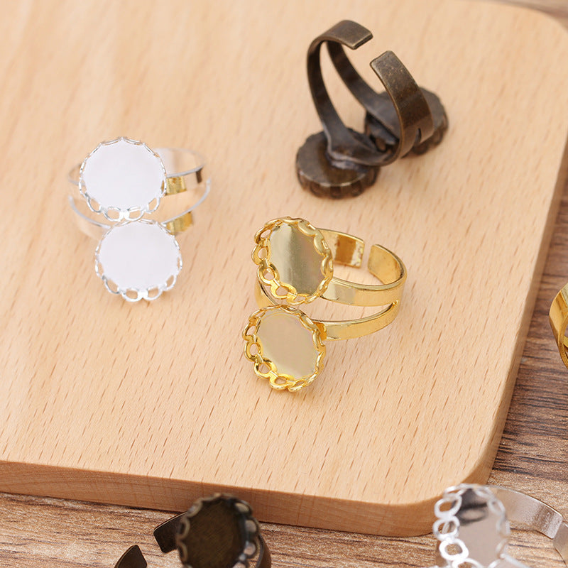 100 Muschelrand-Bezel-Cup-Ring 18KGP 12mm Doppelrund-Cabochon-Rohling-Basis-Edelsteinfassung