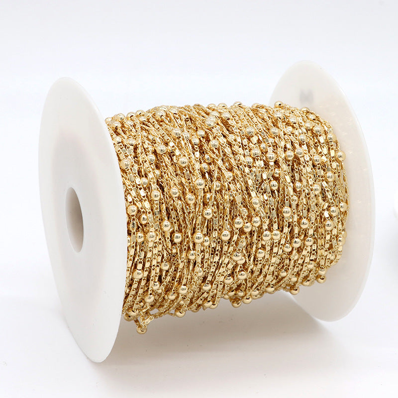 Chaîne fine à maillons plats et perles rondes de 2 mètres, 14K GF
