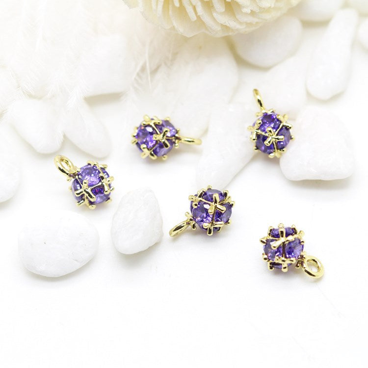 10 pendentifs à breloque boule multi-faces ornés de strass 14K GF