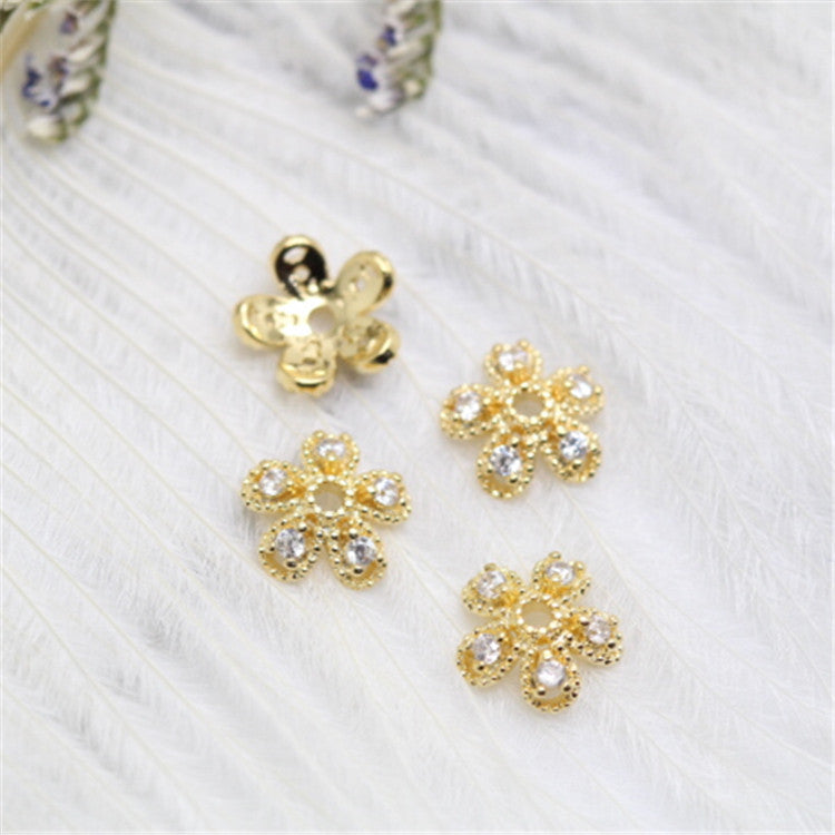 50 capuchons de perles florales, tasse ornée de strass, breloque 14K GF, entretoise de perles