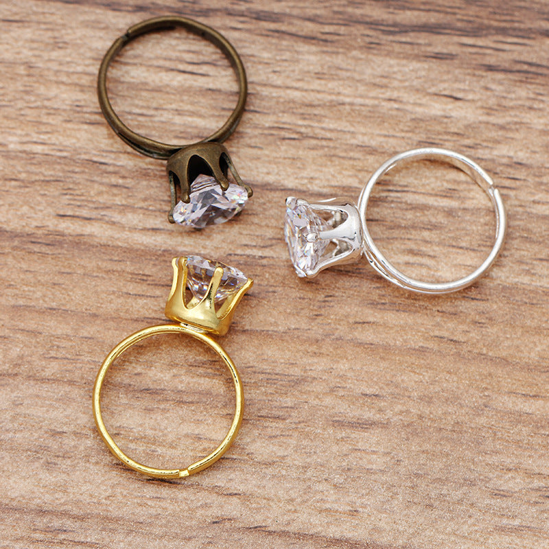 200 Zircon Inlayed Six Claw Ring 18KGP 8mm 10mm Rhinestone