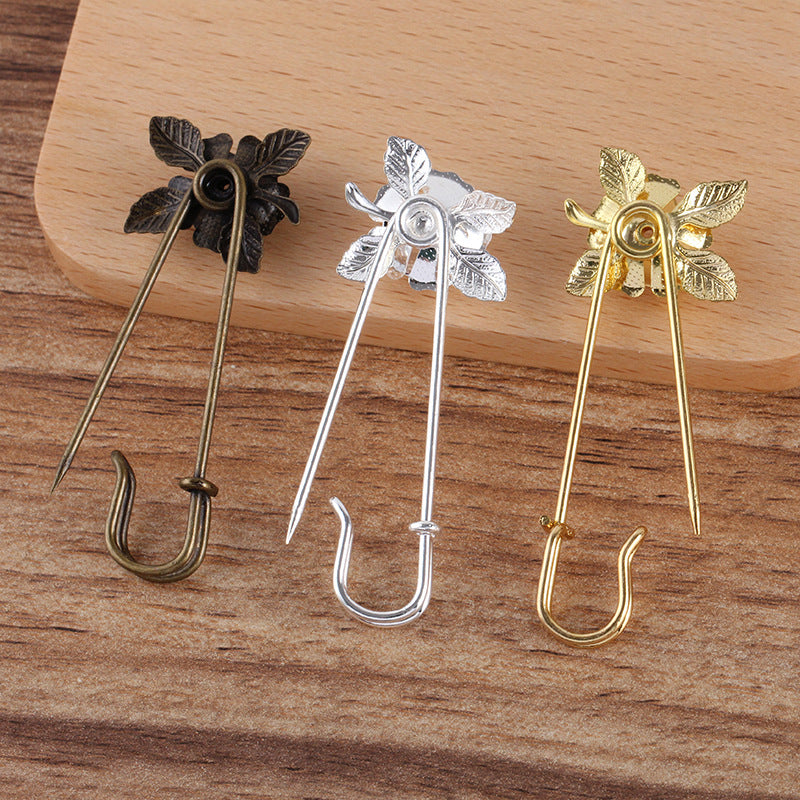 200 Filigree Floral Bead Cap Cup Safety Brooch Pin 18KGP Round Bead Blank Base Setting