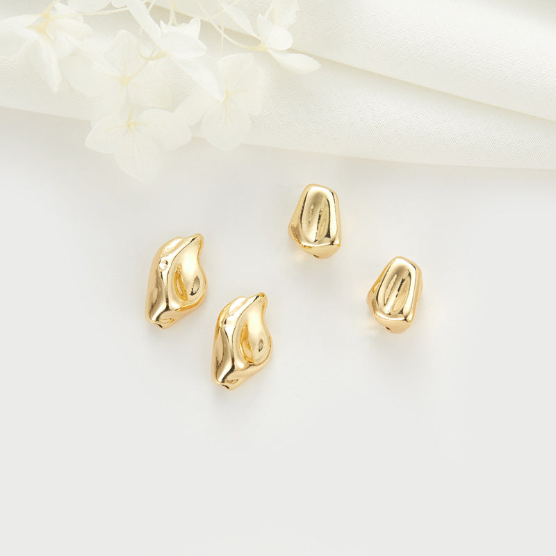 2 Raw Nugget Bead Charm 14K GF Charm Beadwork Spacer