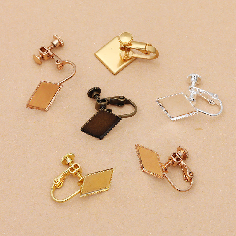 100 Serrated Edge Bezel Cup Ear Cilp On No Piercing Earrings 18KGP 10x10mm Square Cabochon Blank Base Gemstone Setting