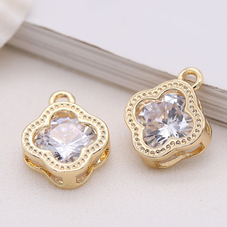 10 Floral Charm Pendant Rhinestone Embellished 14K GF