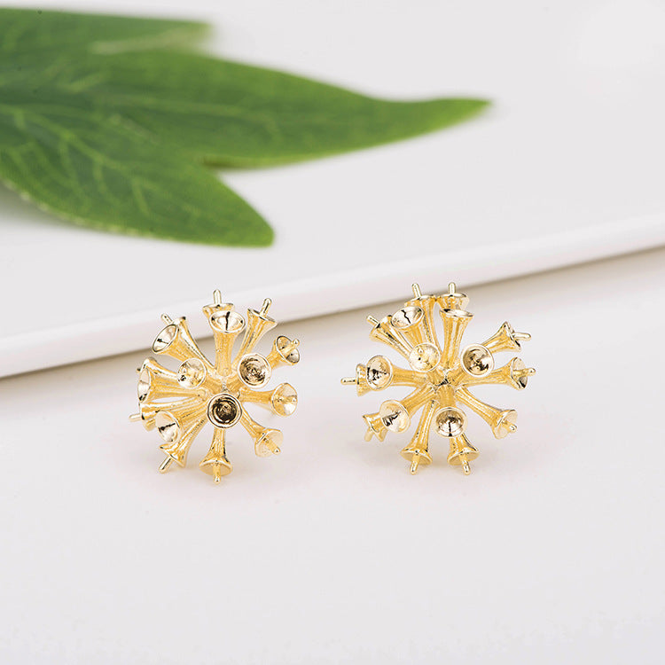 Boucles d'oreilles à tige en grappe de 4 fleurs 14K GF, perles à moitié percées, vierges