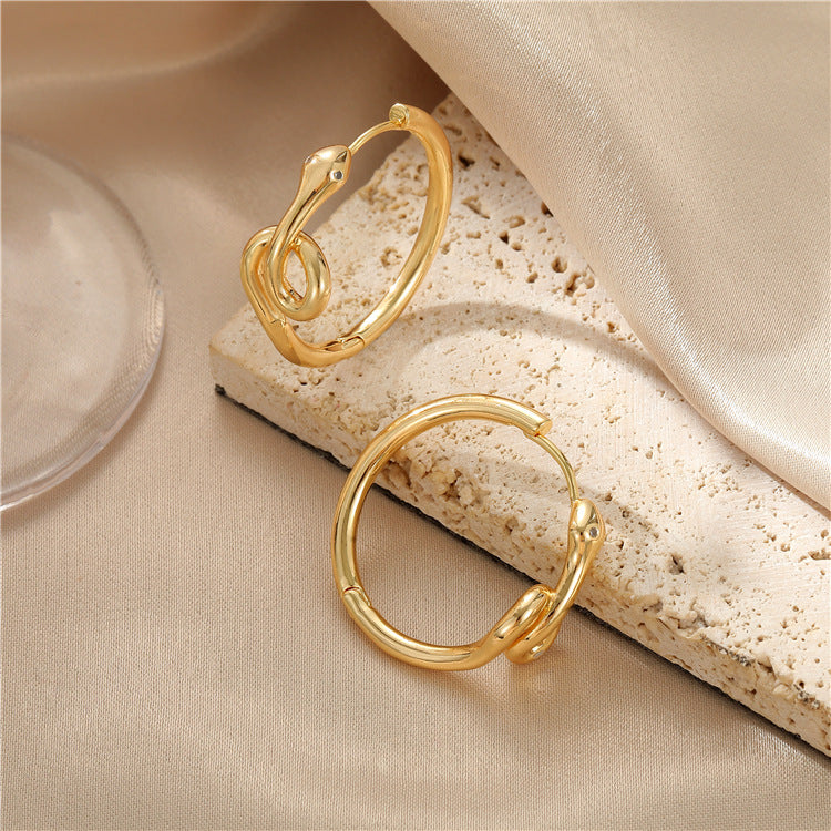 4 boucles d'oreilles serpent rectangle cercle coeur cerceau strass embelli 14K GF boucle d'oreille