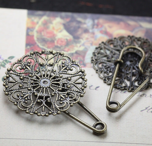 200 Filigrane Floral Charm Safe Broche Bronze Antique 31mm Cabochon Base Vierge Réglage des Pierres Précieuses