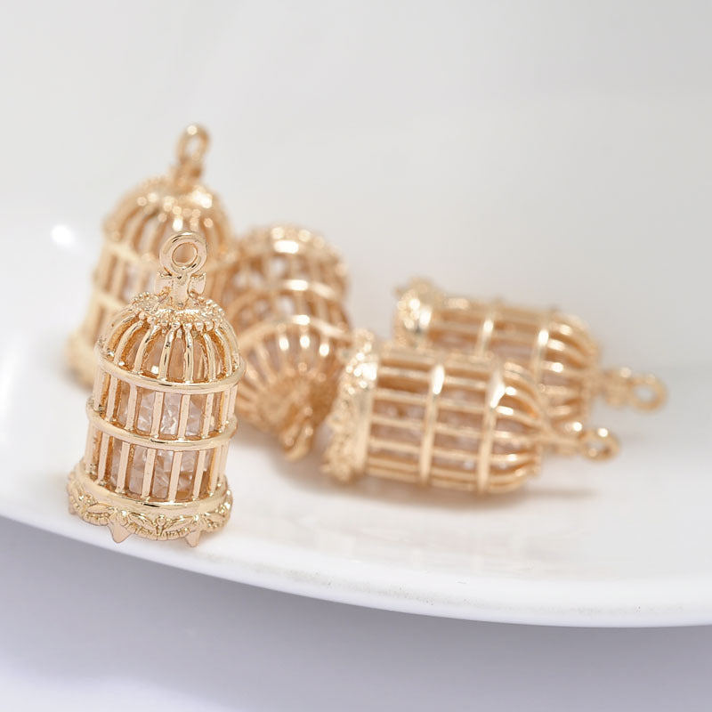 20 pendentif à breloque cage à oiseaux orné de strass 14K GF