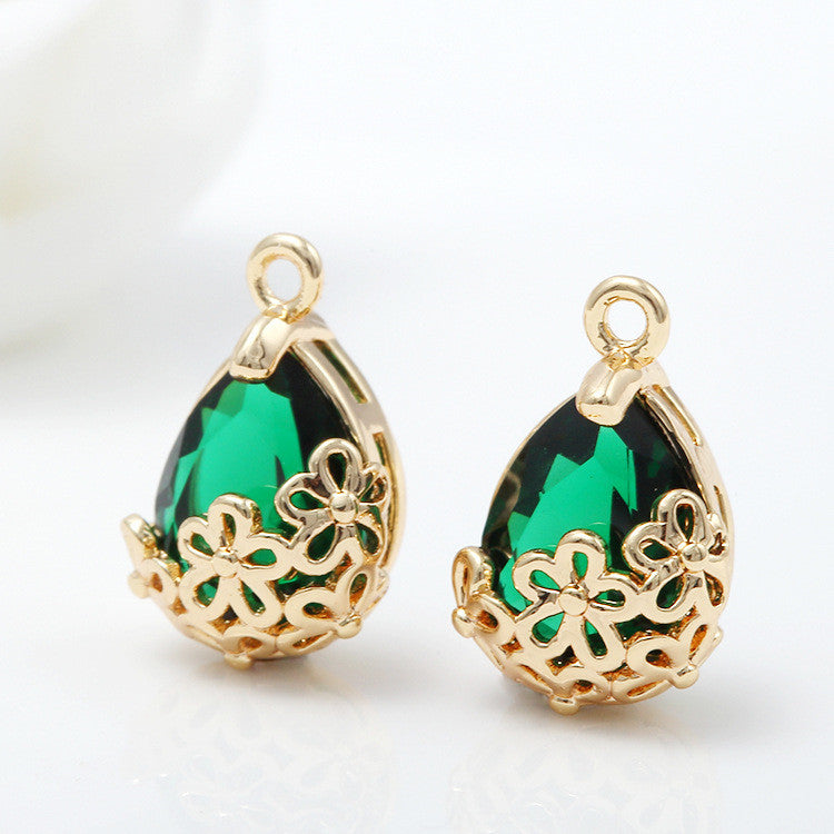2 pendentifs à breloque goutte d'eau ornés de strass 14K GF