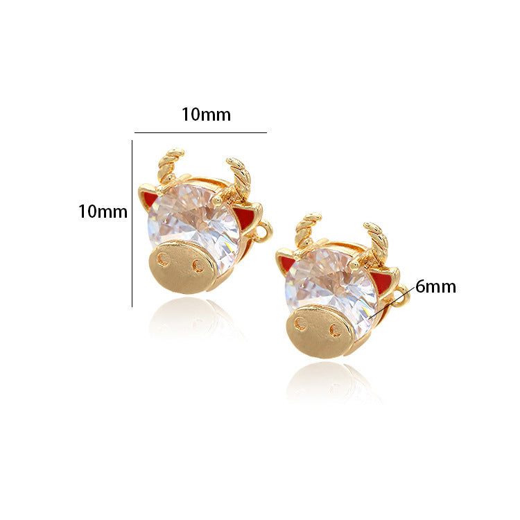 2 connecteurs de charme de taureau à double boucle ornés de strass 14K GF