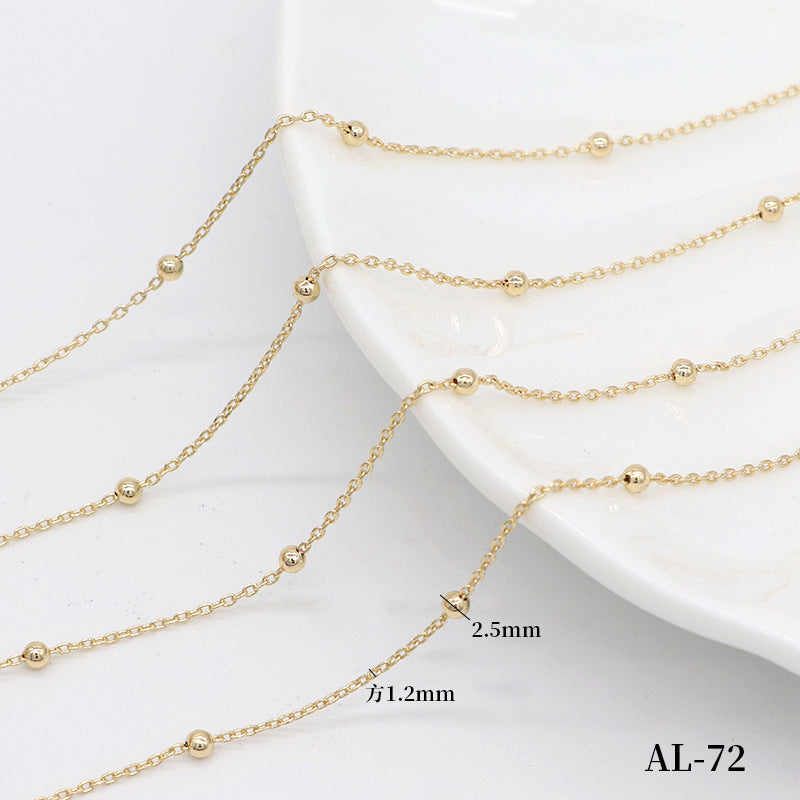 Chaîne fine à maillons carrés et ronds perlés de 2 mètres, 14K GF