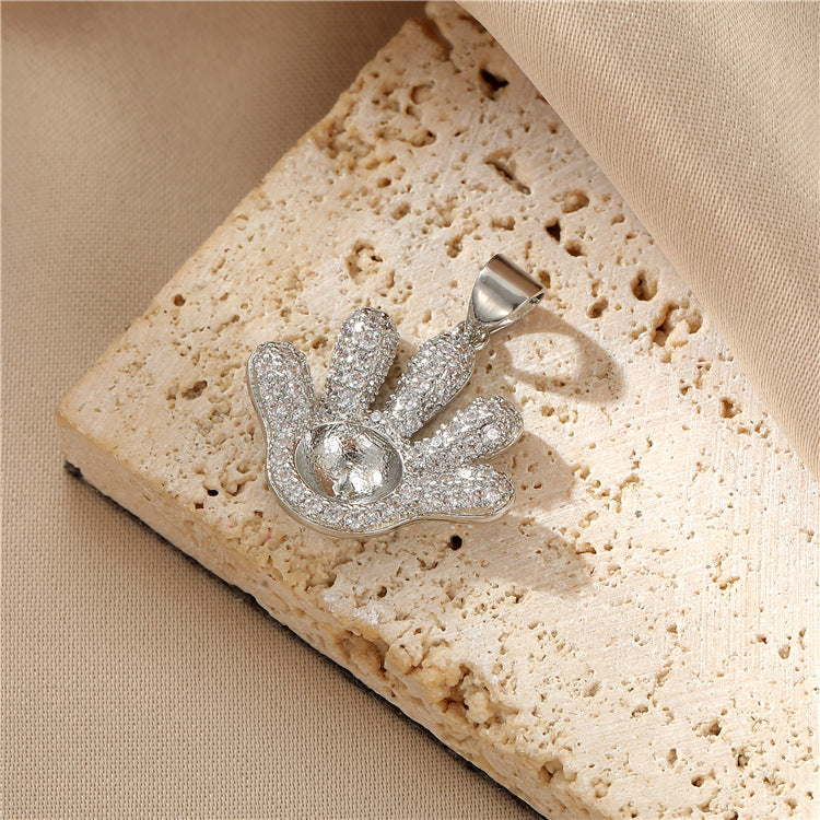 2 doppelt geschlungene Liebesherzen mit Blumen-Hand-Charm-Anhänger, Strassverzierung, 14K GF, halbgebohrte Perle, Rohling