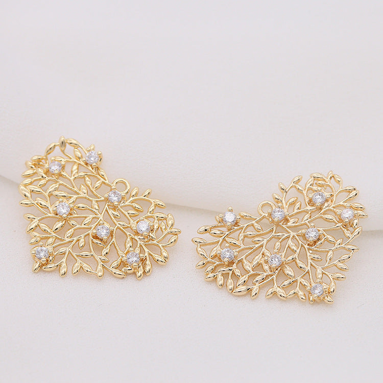 5 branches creuses de feuilles, pendentif à breloque rond en forme d'étoile et de cœur, orné de strass, 14K GF