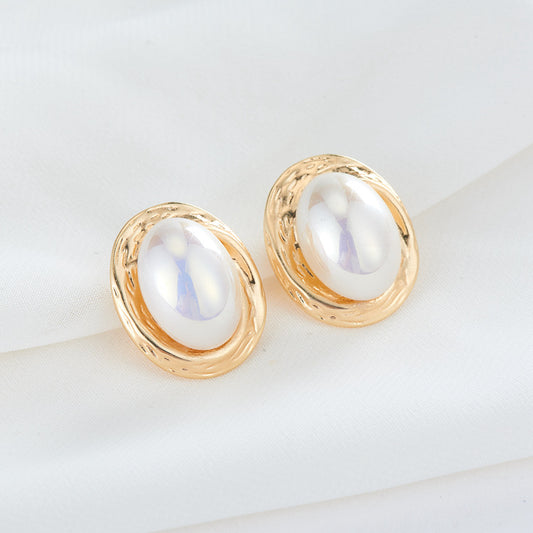 4 Oval Pearl Melting Spiral Stud Earrings 14K GF Earing