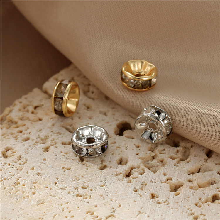 2 perles rondes plates breloque strass embellies 14K GF entretoise de perles