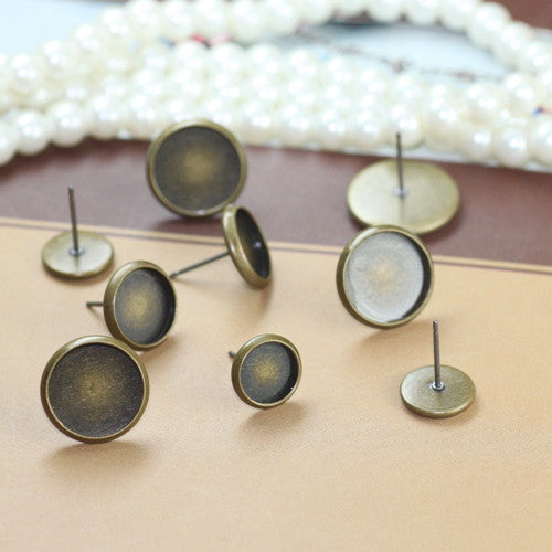 100 boucles d'oreilles à tige avec lunette à bord uni, 18KGP, 8mm, 10mm, 12mm, 14mm, 16mm, cabochon rond, Base vierge, réglage de pièces de pierres précieuses