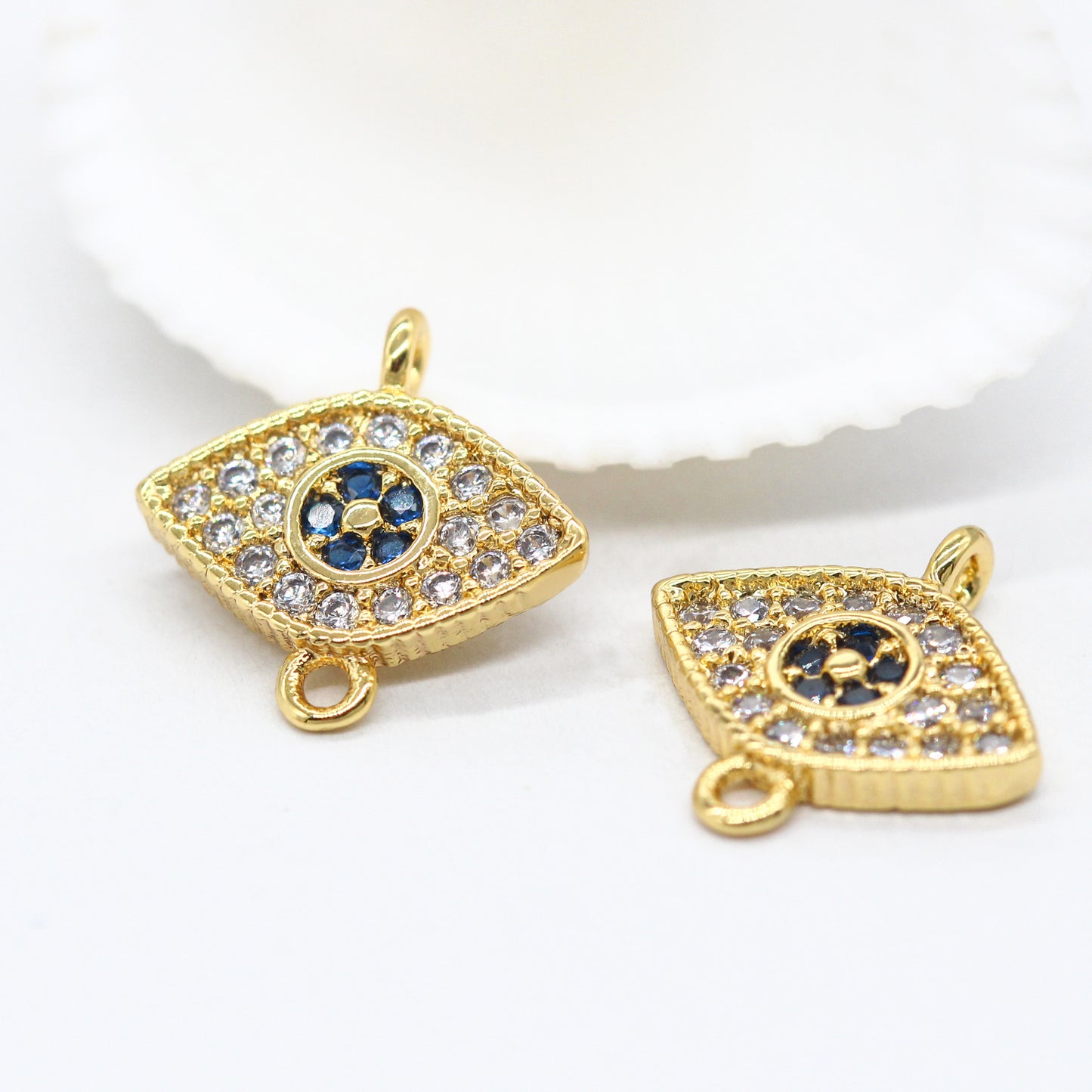 20 connecteurs de charme mauvais œil à double boucle ornés de strass 14K GF