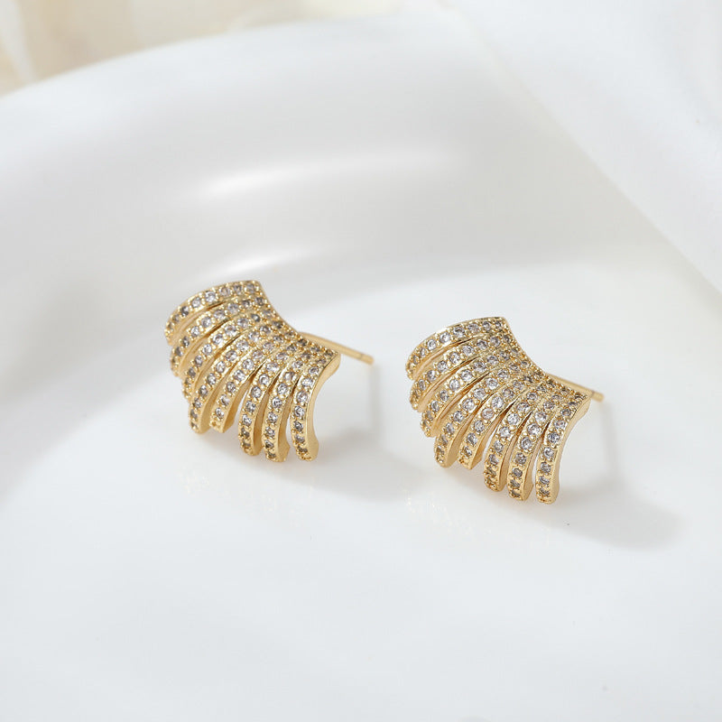 Boucles d'oreilles à tige en forme de cœur, 4 cercles perlés, ornées de strass 14K GF