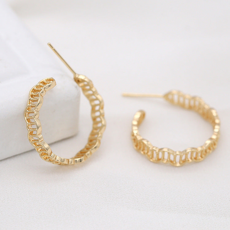 Boucles d'oreilles à tige en chaîne torsadée à 4 cercles ronds 14K GF