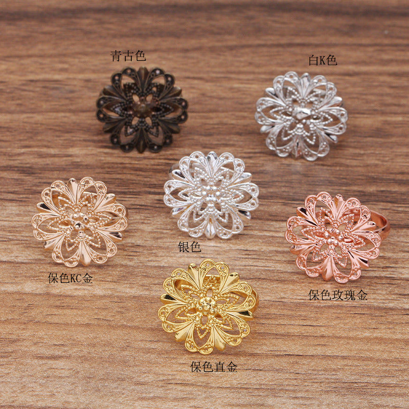20 filigrane Floral Pad ouvrable cercle anneau 18KGP 20mm cabochon Base vierge réglage des pierres précieuses
