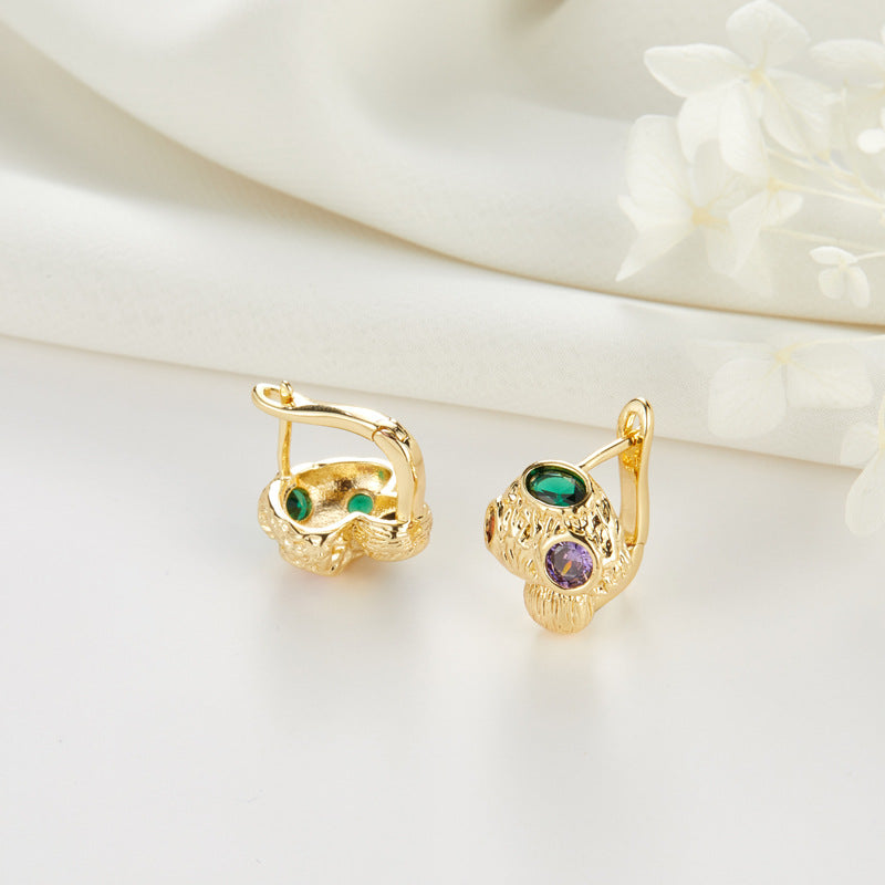 4 Carved Hoop Earrings Rhinestone Embellished 14K GF Earing