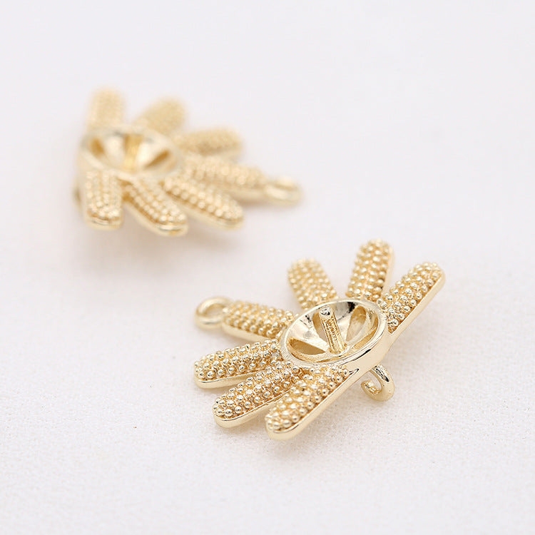2 connecteurs de charme floral à double boucle 14K GF perle à moitié percée vierge