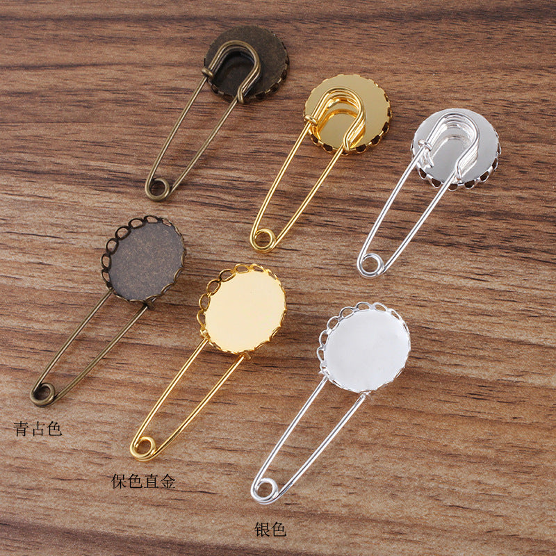 200 Scallop Edge Bezel Cup Safe Brooch Pin Antique Bronze 14mm 16mm 18mm 20mm 25mm Round Cabochon Blank Base Gemstone Piece Setting