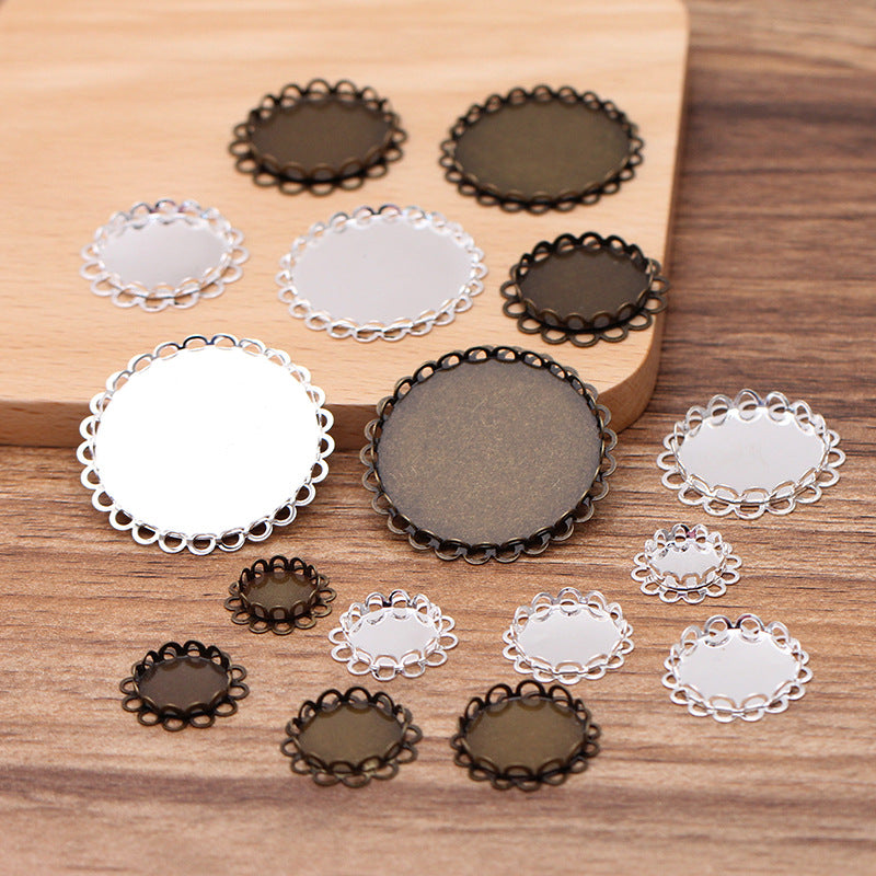 30 Scallop Edge Bezel Cup Charm Flat Back Settings 18KGP 14mm 16mm 18mm 20mm 25mm 30mm Round Cabochon Rhinestone Zircon Gemstone Blank Base