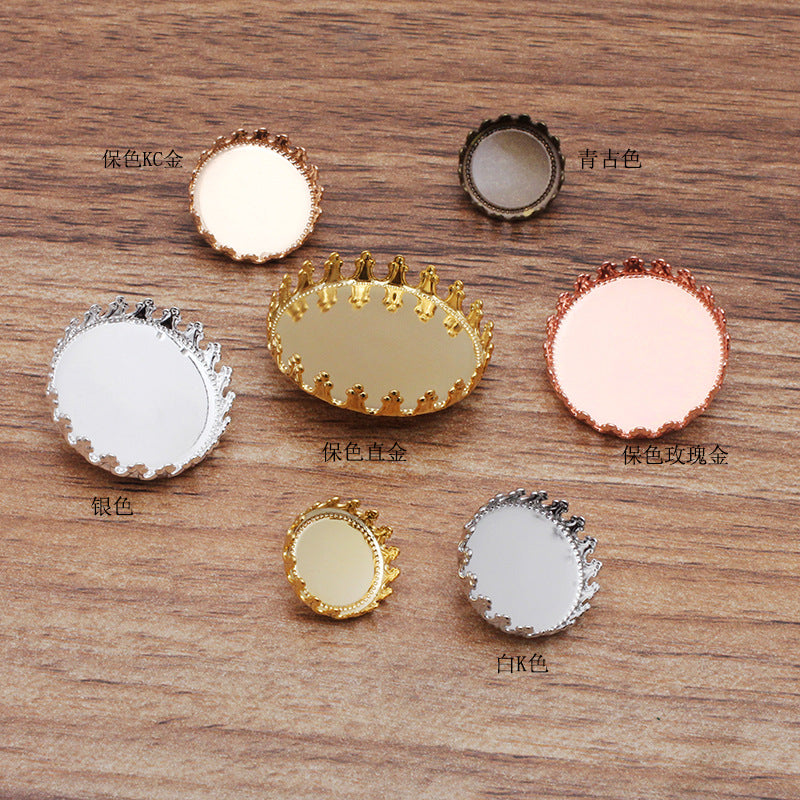 50 bouton de coupe de lunette de bord de couronne 18KGP 12mm 15mm 20mm 25mm cabochon rond Base vierge réglage de pièce de pierre précieuse