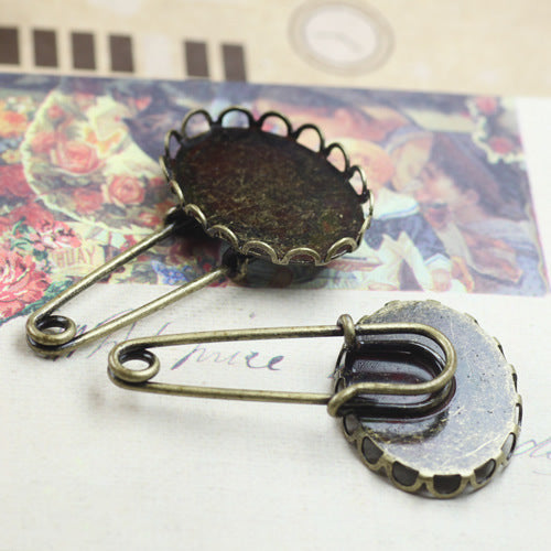 Broche sûre à bord festonné, Bronze Antique, 13x18mm, 18x25mm, Cabochon ovale, Base vierge, réglage de pierres précieuses, 200