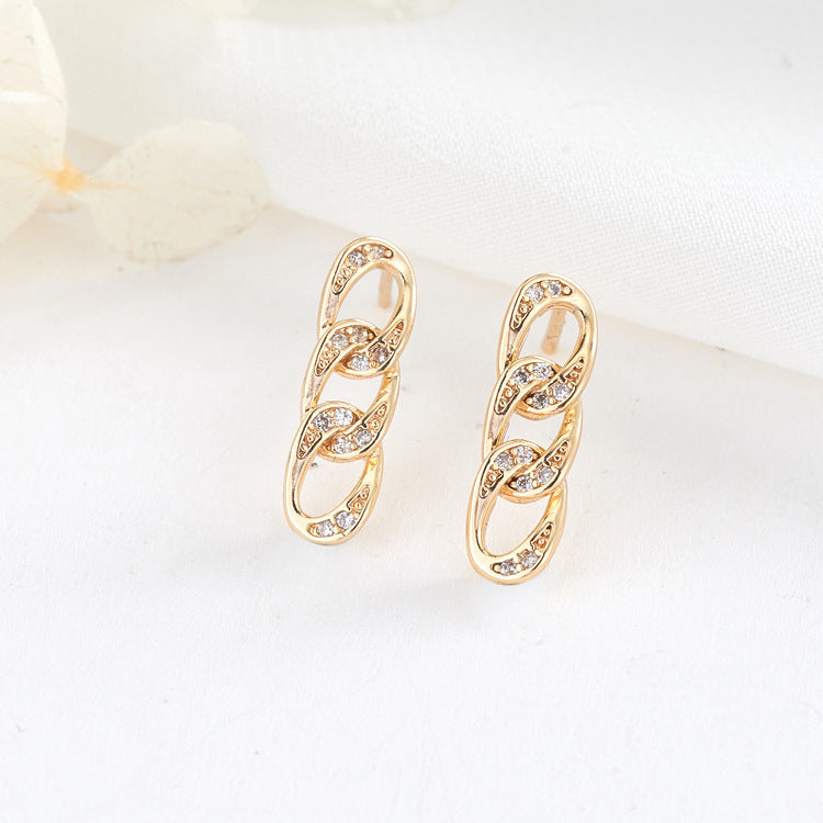 4 boucles d'oreilles à tige en chaîne torsadée incurvée, ornées de strass 14K GF
