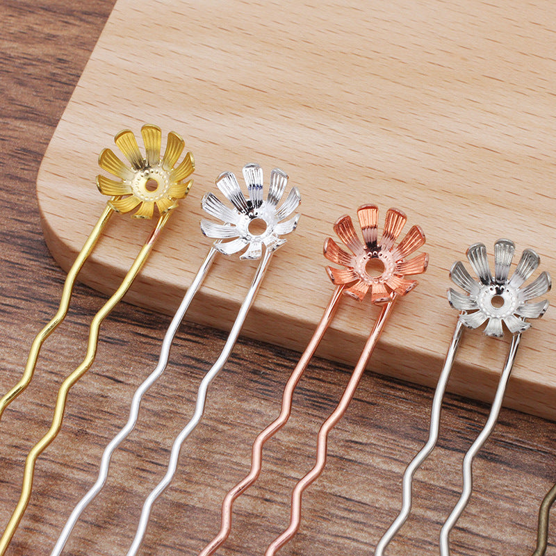 20 breloques florales fourchette à cheveux épingle à cheveux 18KGP 10mm perle ronde non poreuse réglage de perles de pierres précieuses vierges