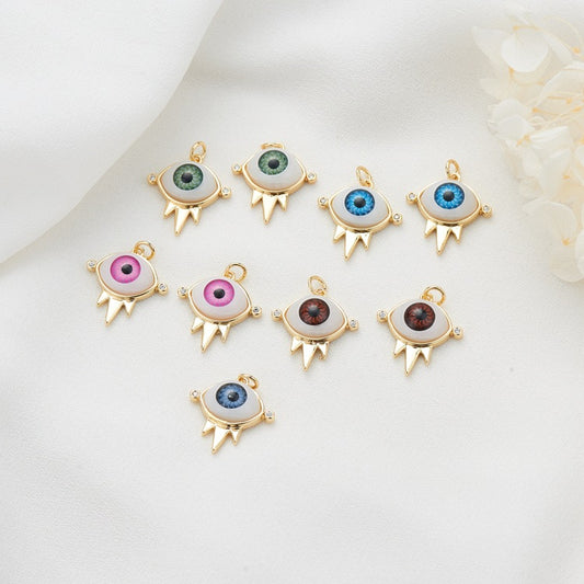 2 Evil Eye Charm-Anhänger aus Kunstharz, mit Strasssteinen verziert, 14 Karat GF