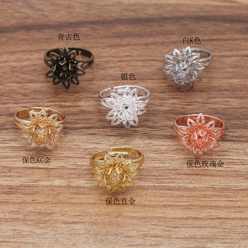 Bague circulaire ouvrante à breloque florale en filigrane, 200, 18KGP, 6mm, ronde, non poreuse, Base vierge, sertissage de pierres précieuses