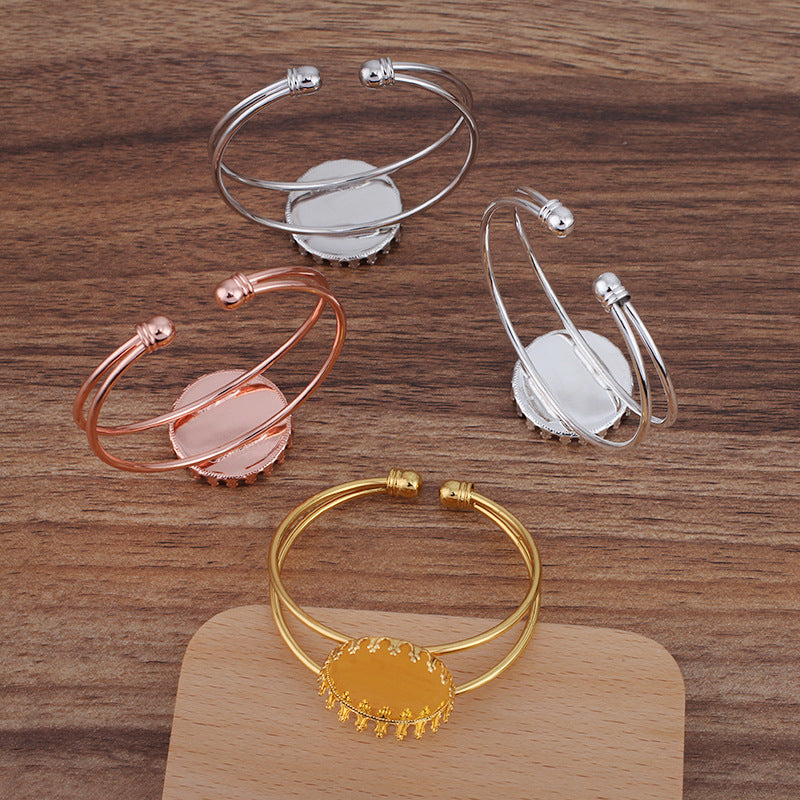 5 Kronenrand-Bezel-Cup, zweireihiger, zu öffnender Kreis-Armreif, 18 kg, 25 mm, runder Cabochon-Rohling, Edelstein-Fassung