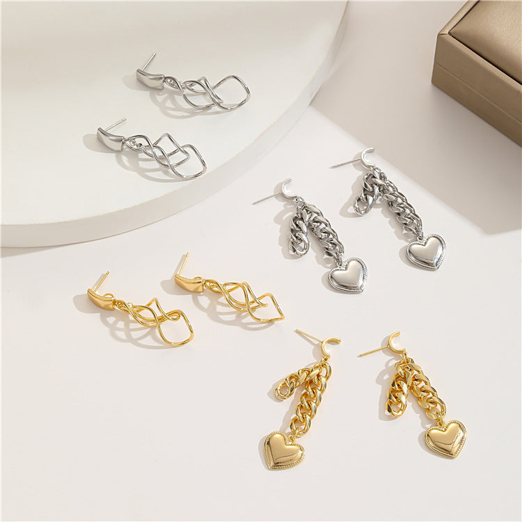 Boucles d'oreilles à clous ondulés incurvés à 4 chaînes de câbles, 14 carats, GF