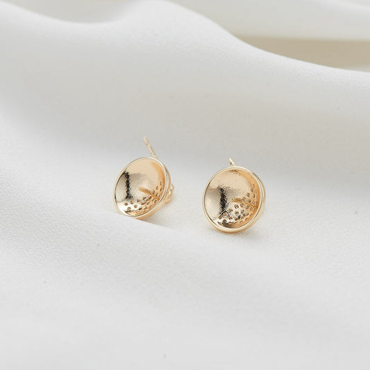 4 runde Plättchen-Ohrstecker, mit Strasssteinen verziert, 14-Karat-GF-Ohrring, halbgebohrte Perle, Rohling